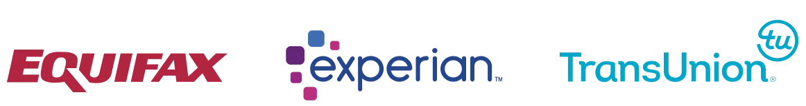 Equifax, Experian and TransUnion bureau logos